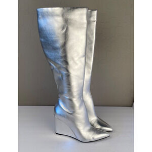 Open Edit Women's Erik Knee High Wedge Boots Size 8.5 Silver Metallic Cosmic